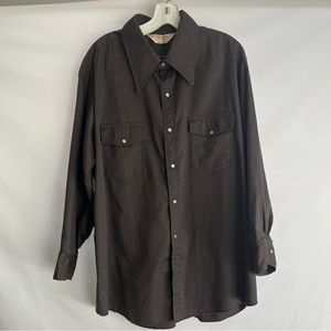 1970s Western Work Shirt - wide collar - Pearl snaps - workwear Canada size XL